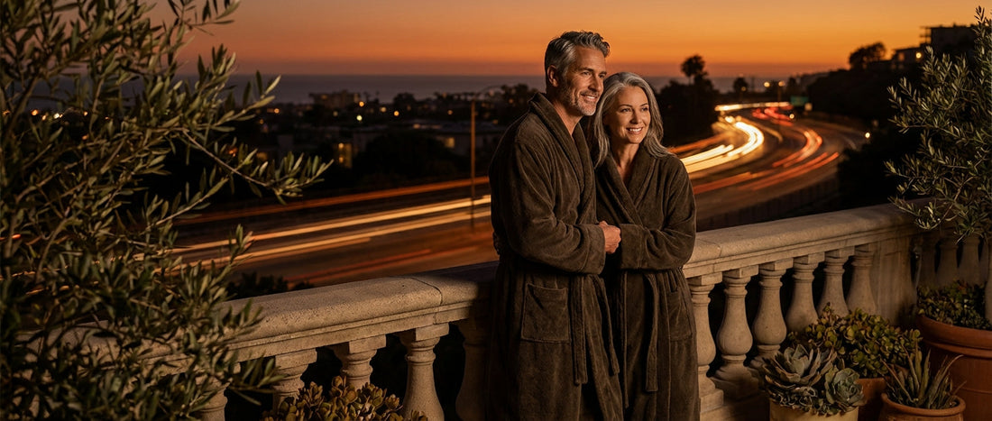 Confident middle-aged man with woman by his side at sunset symbolizing natural sexual enhancement effects over 30 minutes, 2 hours, and 3 days
